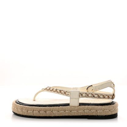 Chanel Lambskin Chain CC Thong Espadrille Sandals 36 White 1 of 8