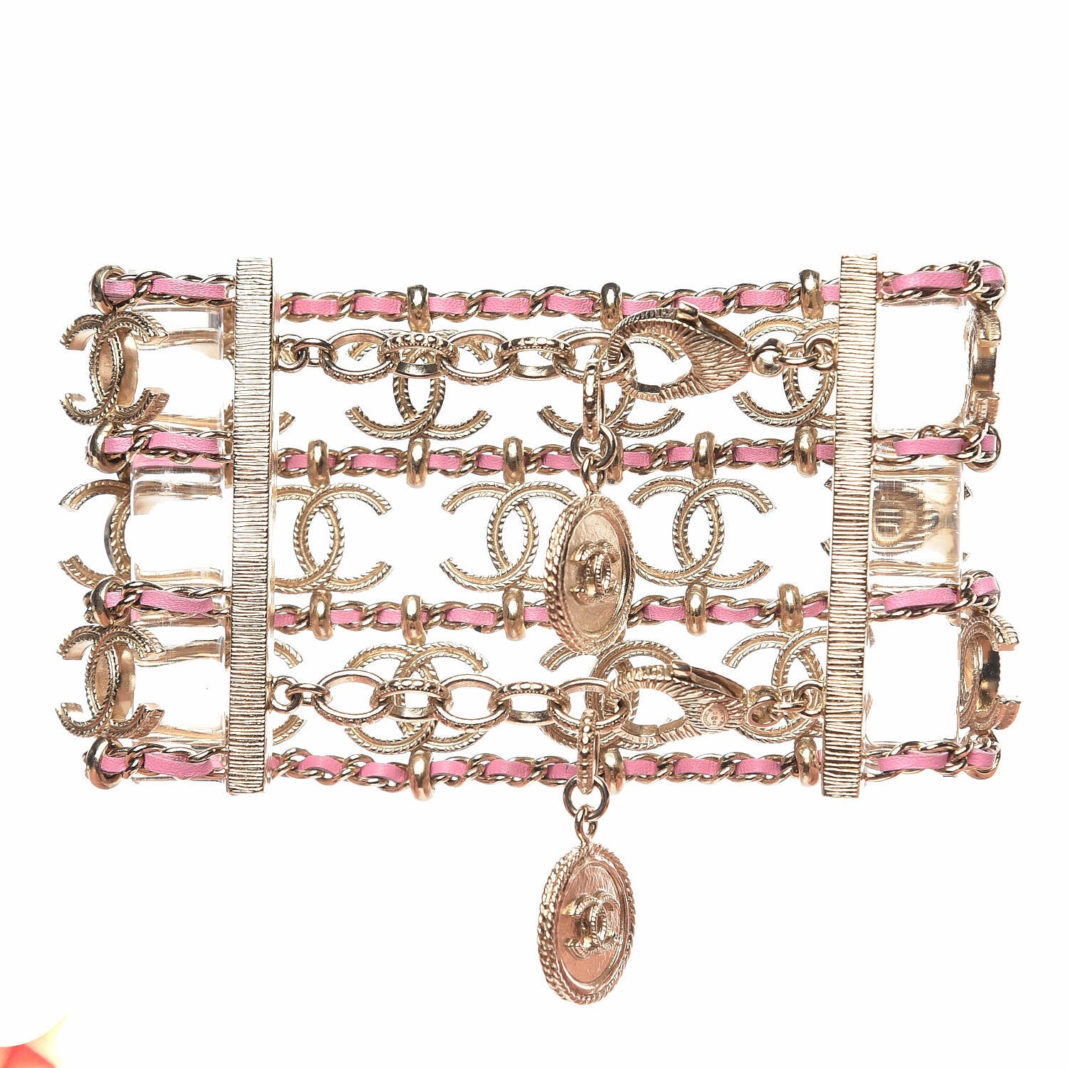 Chanel Metal Lambskin CC Chain Link Bracelet Gold Pink 3 of 5
