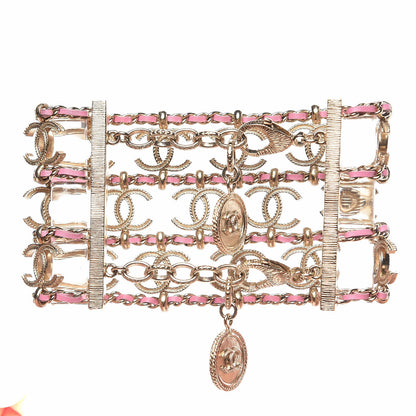 Chanel Metal Lambskin CC Chain Link Bracelet Gold Pink 3 of 5