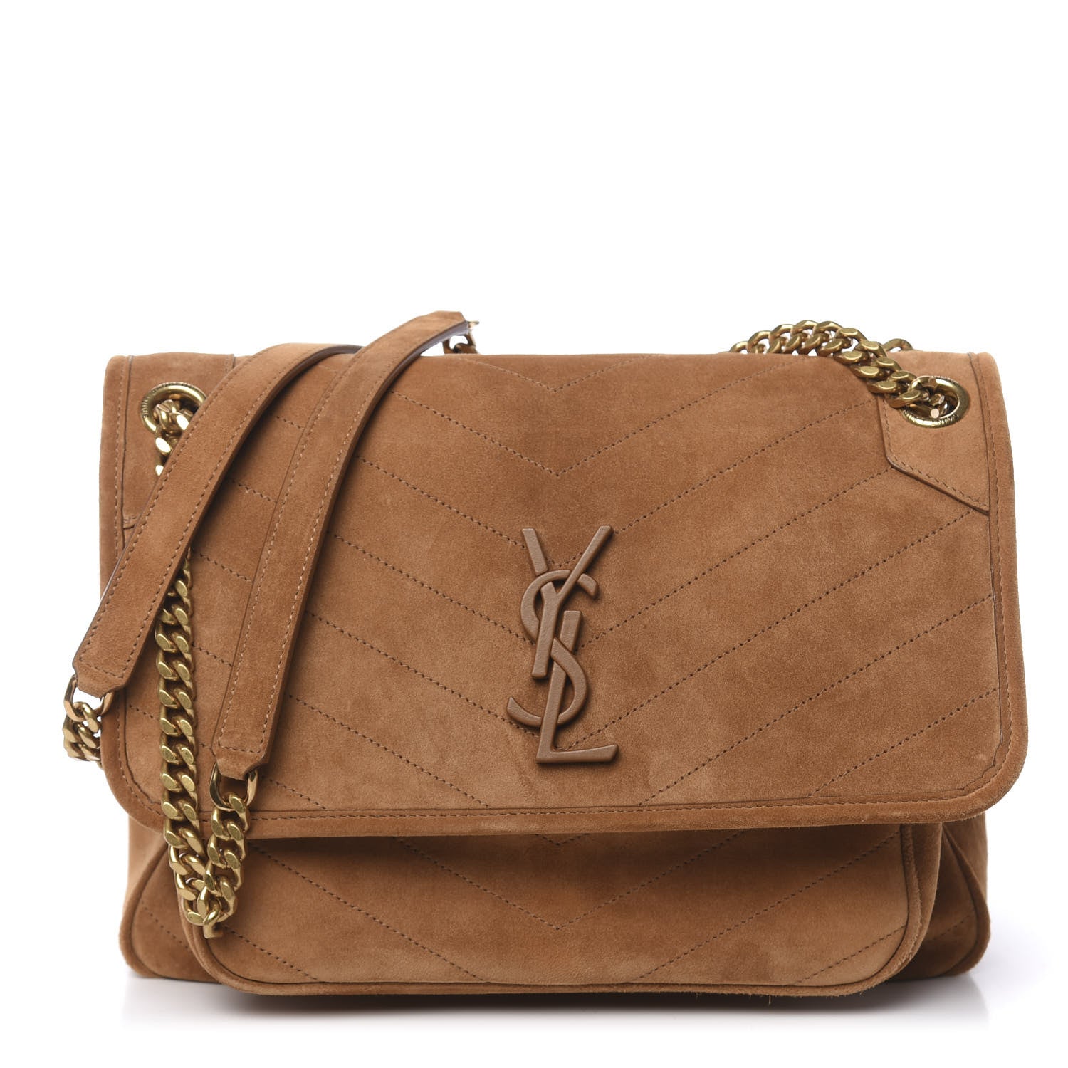 Saint Laurent Suede Monogram Medium Niki Chain Satchel Cinnamon 1 of 9