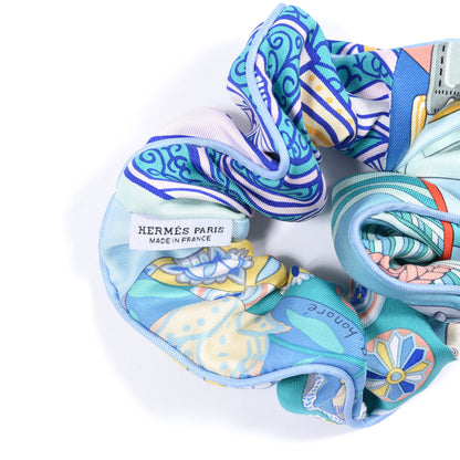 Hermes Silk Patchwork Claudia Scrunchie Pale Blue 4 of 4
