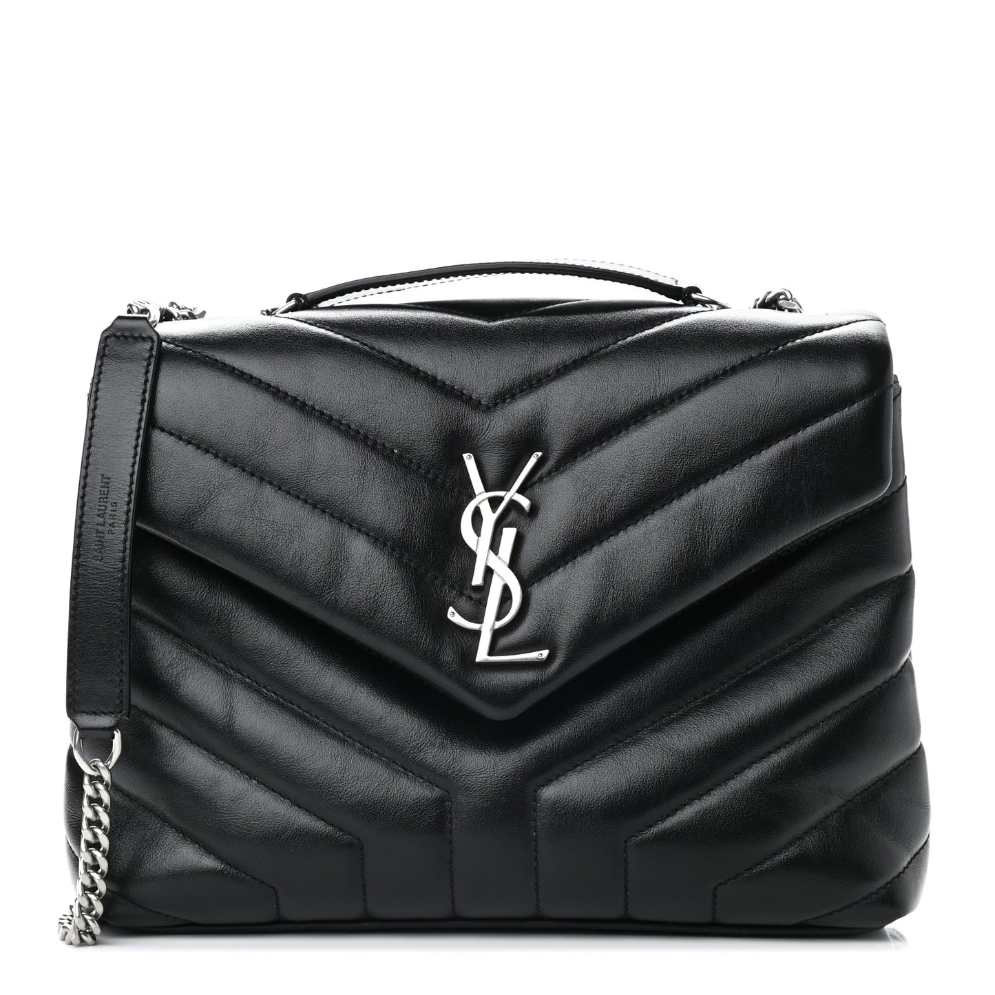 Calfskin Y Quilted Monogram Small Loulou Chain Satchel Black
