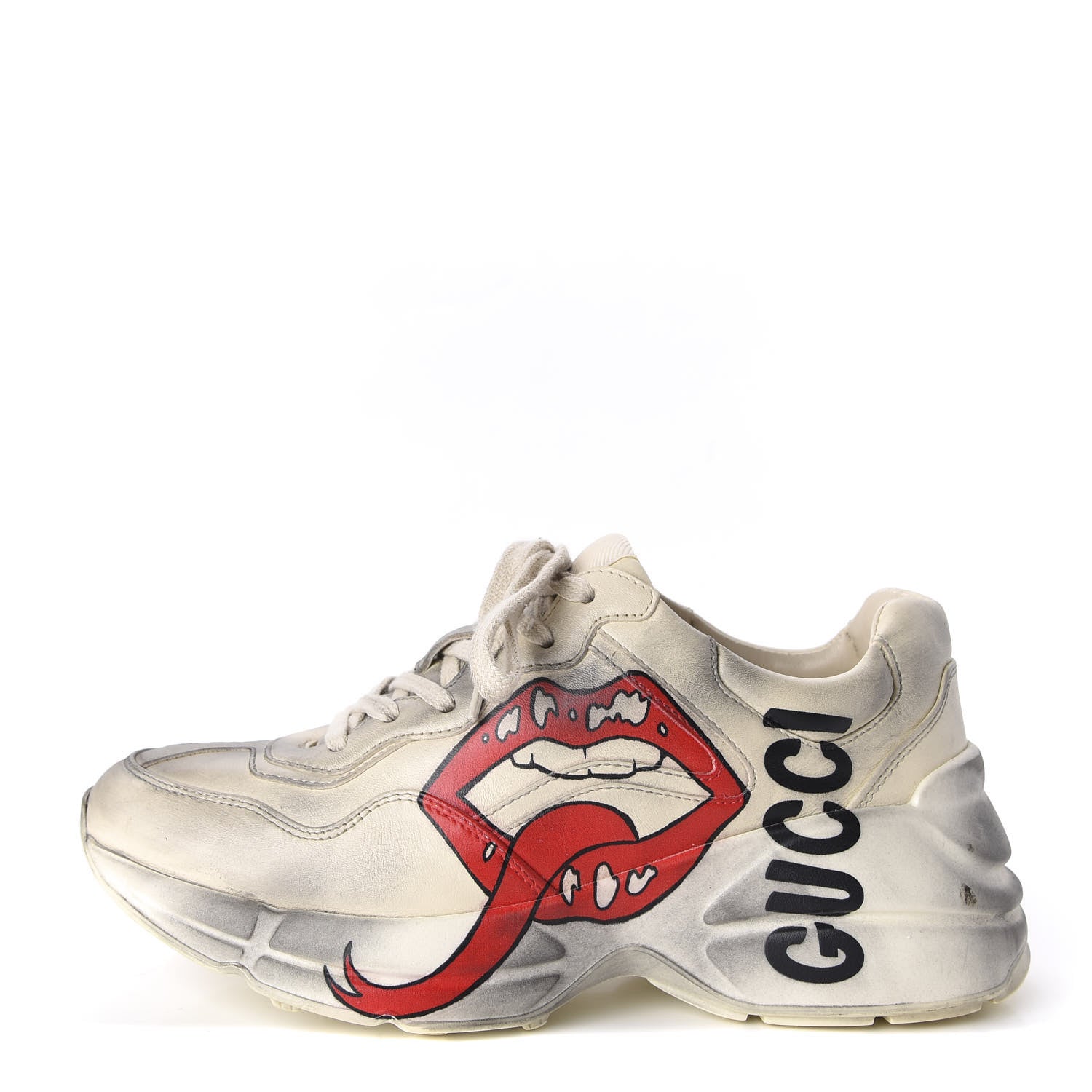 Gucci Calfskin Mouth Print Womens Rhyton Sneakers 36 Ivory 1 of 10