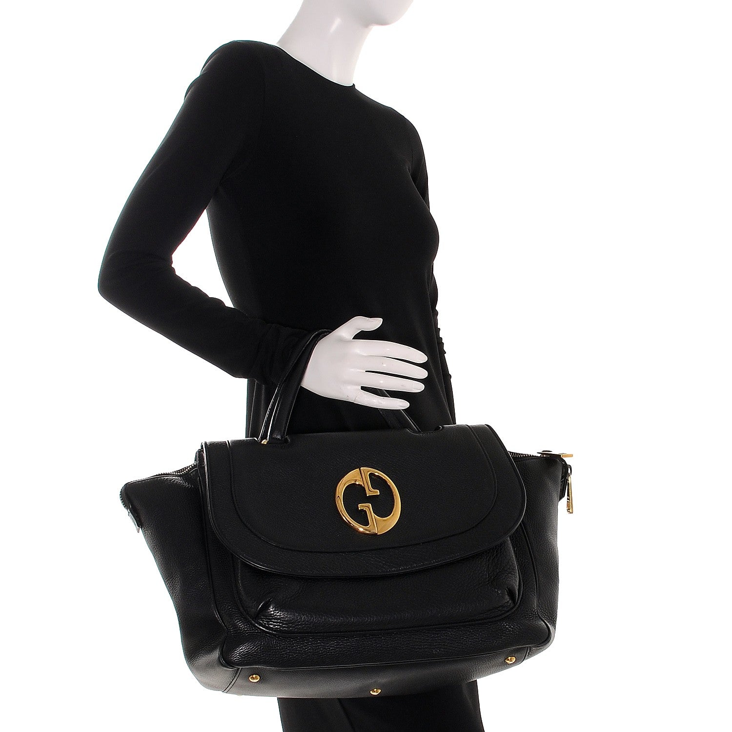 Gucci Pebbled Calfskin Medium 1973 Top Handle Satchel Black 2 of 8