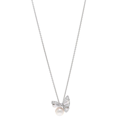 Mikimoto 18K White Gold Diamond Akoya Pearl Jeux de Rubans Pendant Necklace 1 of 5