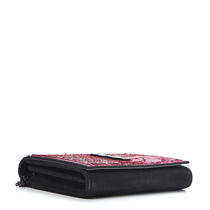 Saint Laurent Paillette Suede Monogram Kate Chain Wallet Pink Black 4 of 10
