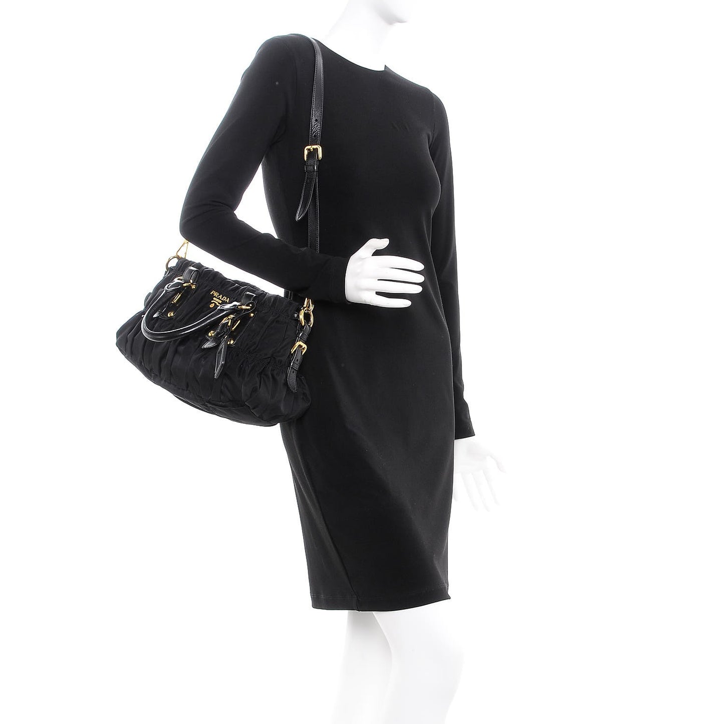 Tessuto Nylon Gaufre Shopping Satchel Black