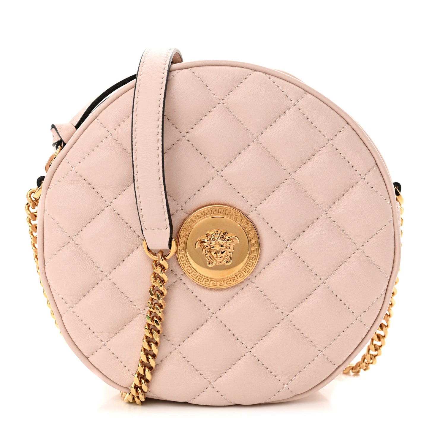 Nappa Quilted La Medusa Round Camera Bag Light Pink