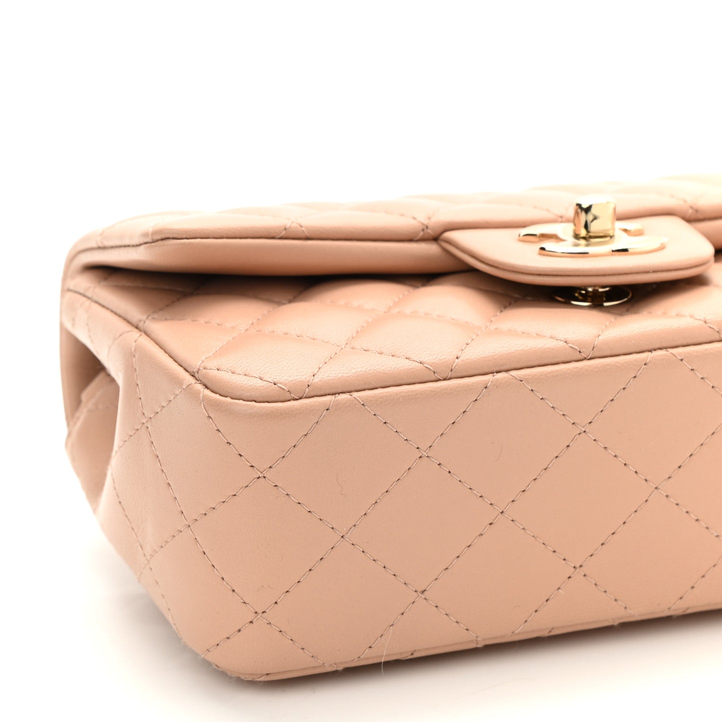 Lambskin Quilted Mini Rectangular Flap Beige
