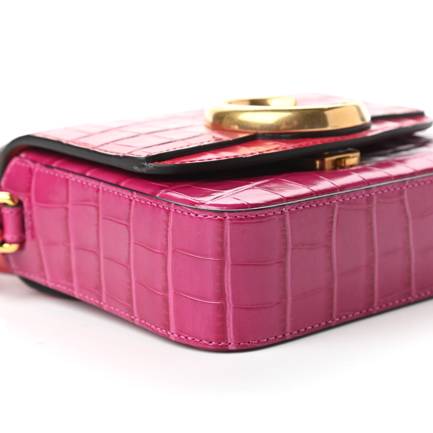 Calfskin Crocodile Embossed Mini C Double Carry Graphic Pink