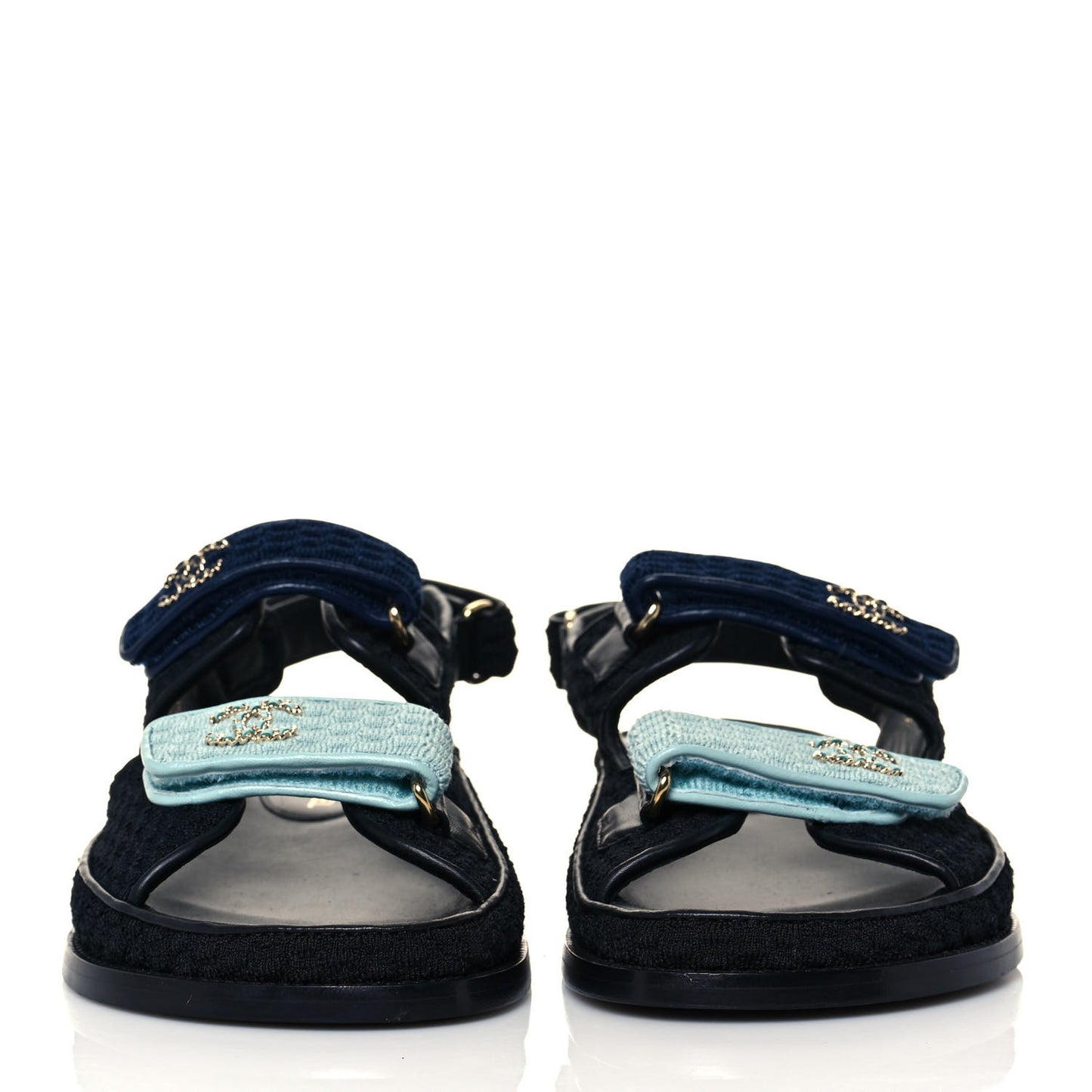 Knit Fabric Velcro Dad Sandals 41 Black Dark Blue Light Blue