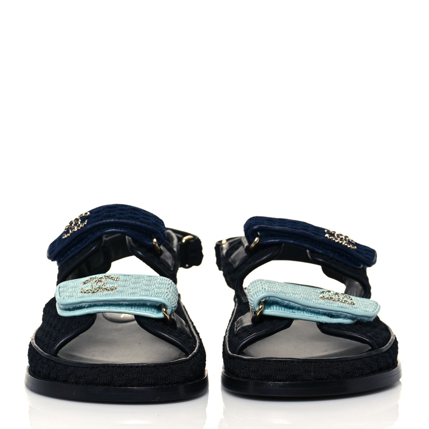 Chanel Knit Fabric Velcro Dad Sandals 41 Black Dark Blue Light Blue 2 of 8