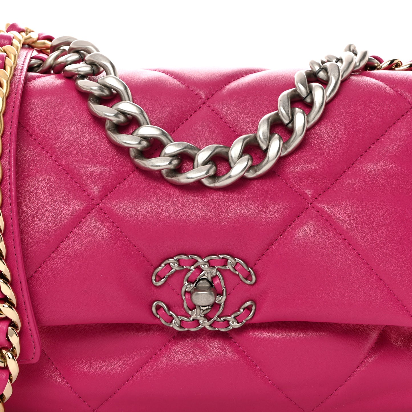 Lambskin Quilted Large Chanel 19 Flap Dark Pink