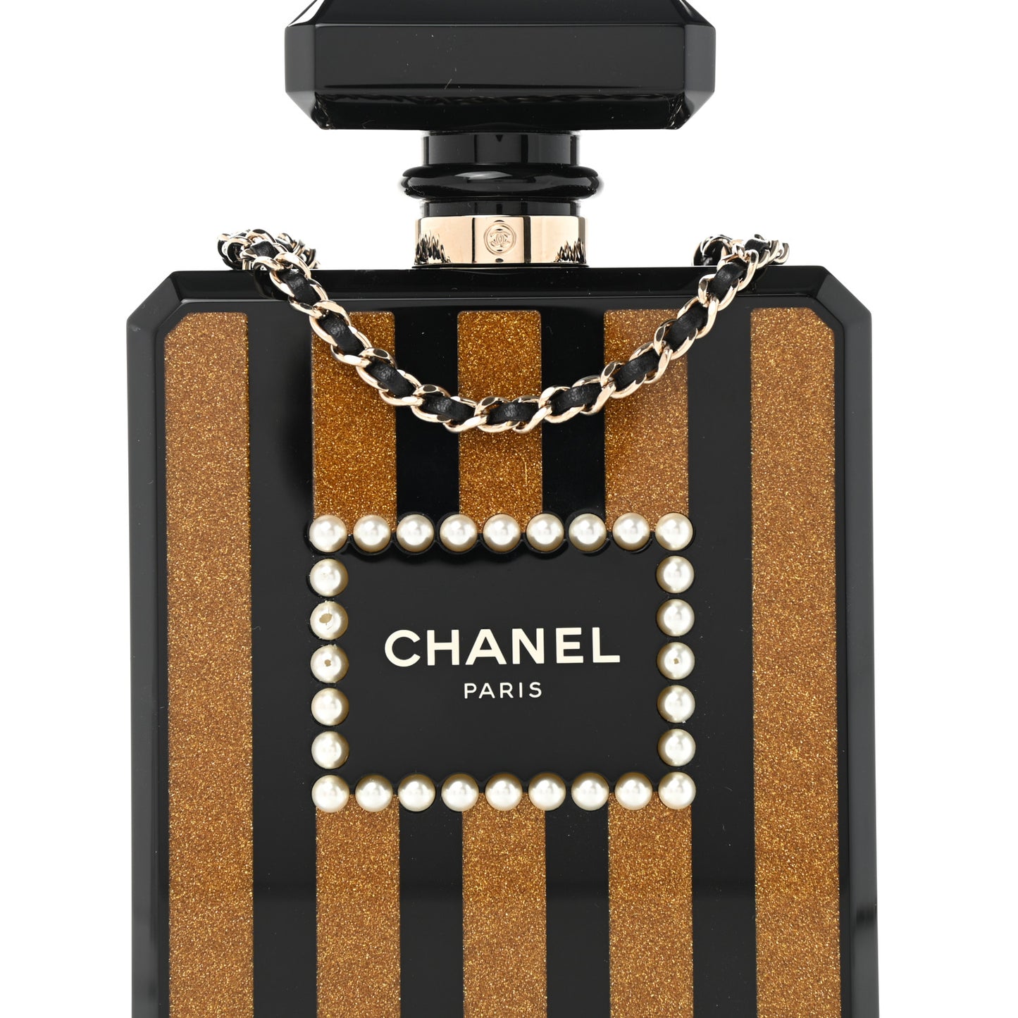 Plexiglass Perfume Bottle Clutch Black Gold