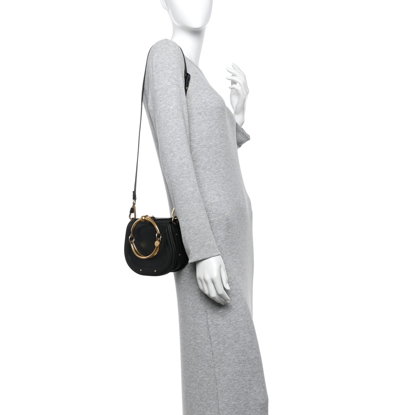 Calfskin Suede Small Nile Bracelet Bag Black