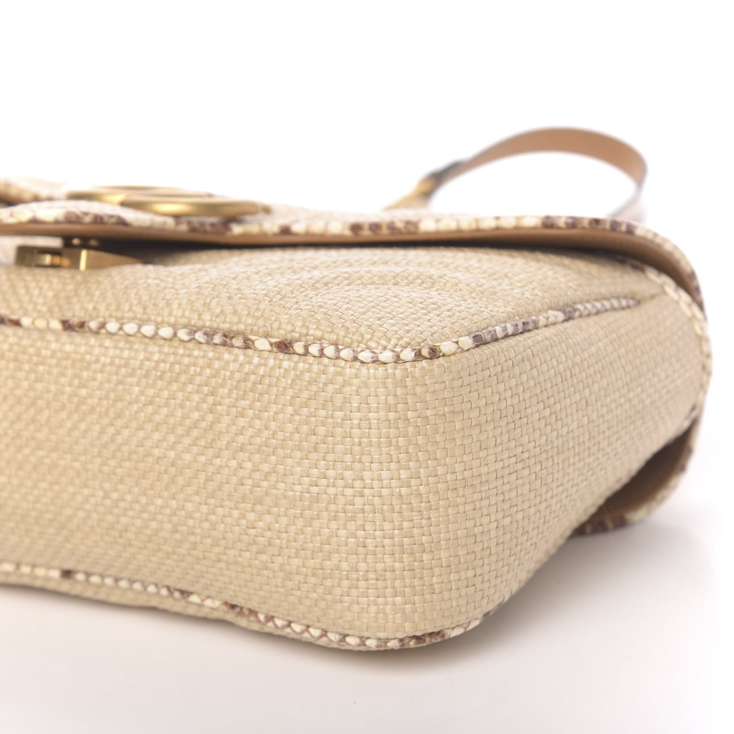 Raffia Elaphe Matelasse Small GG Marmont Shoulder Bag Natural Cream Brown