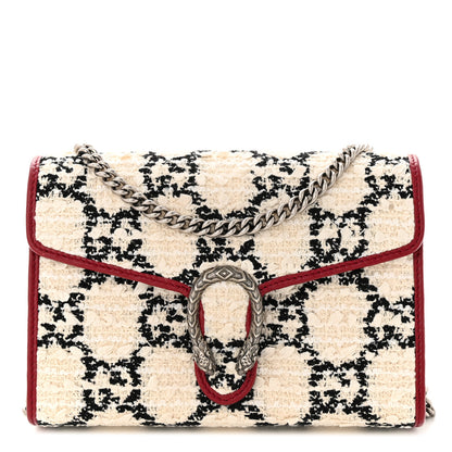 Gucci Tweed GG Monogram Mini Dionysus Chain Wallet White Black Romantic Cherry 1 of 10