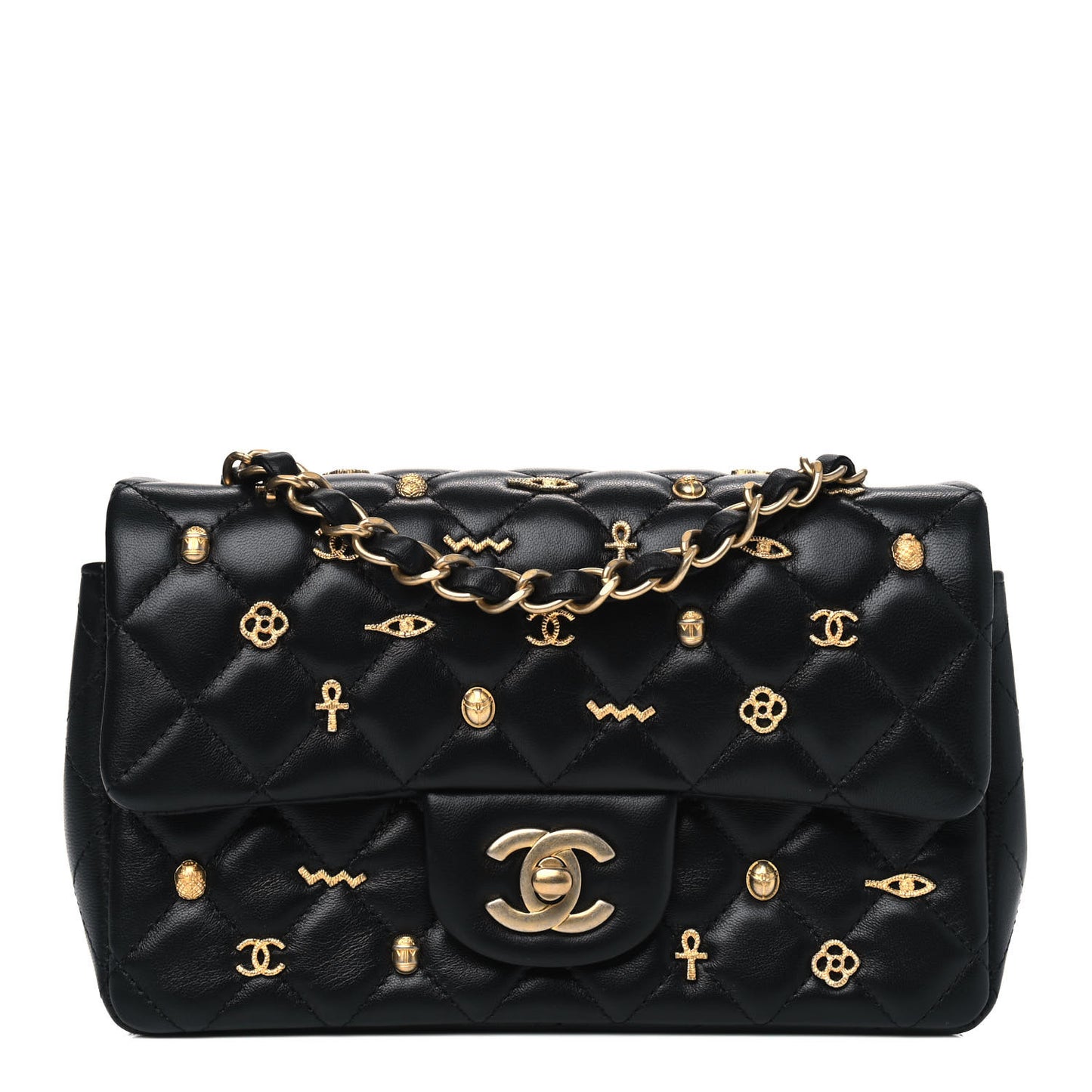Lambskin Quilted Egyptian Amulet Mini Rectangular Flap Black