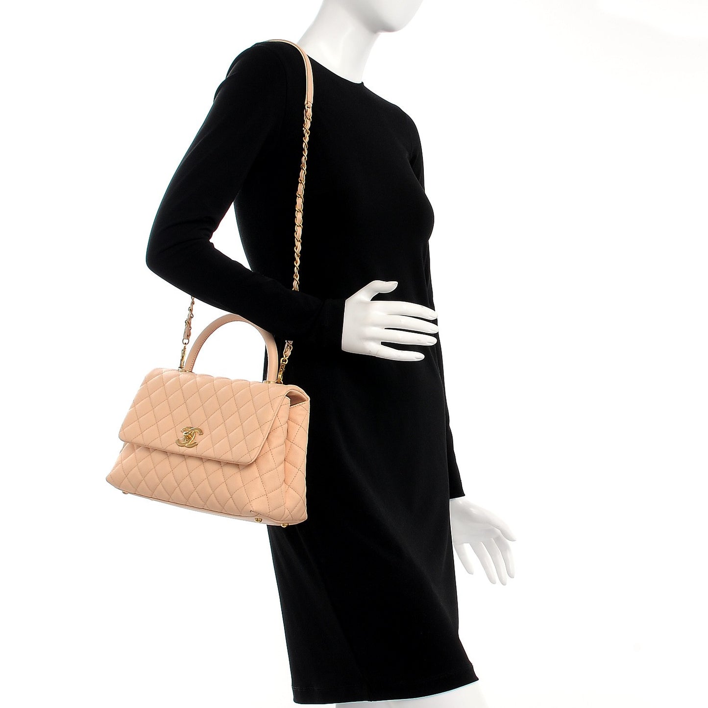 Caviar Quilted Small Coco Handle Flap Light Beige