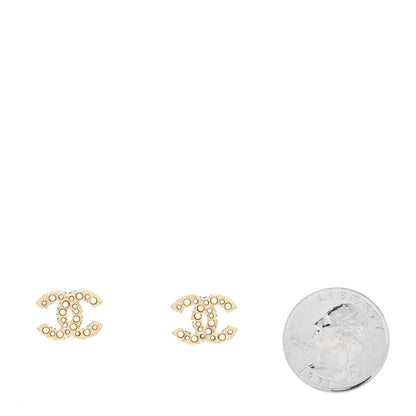 Chanel Pearl Crystal CC Earrings Light Gold 2 of 4