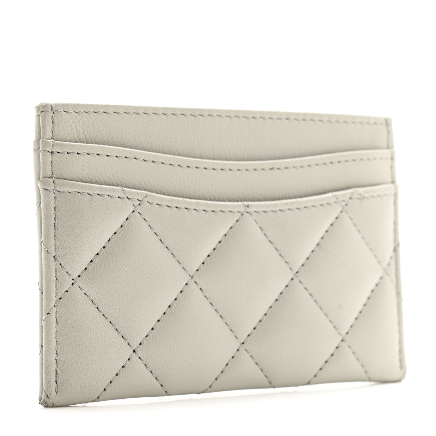 Lambskin Quilted Card Holder Grey