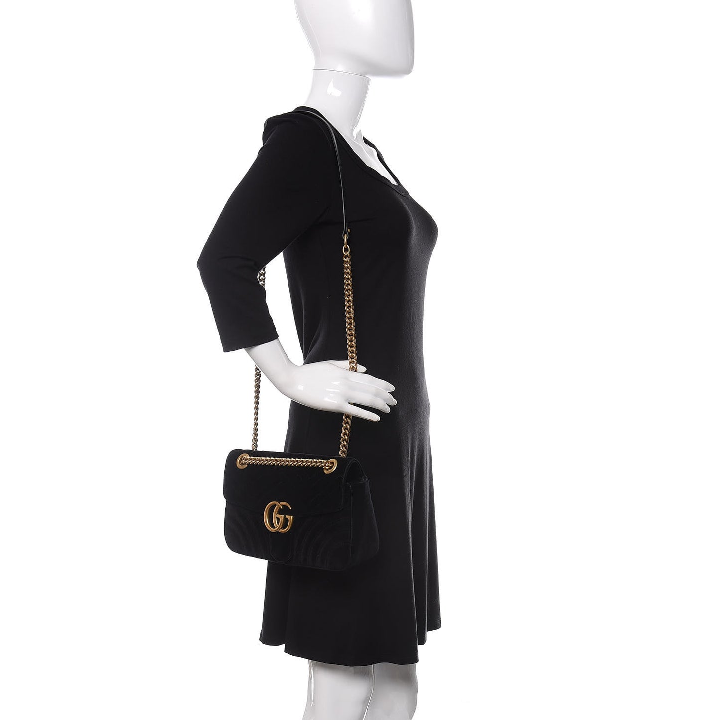 Velvet Matelasse Small GG Marmont Shoulder Bag Black