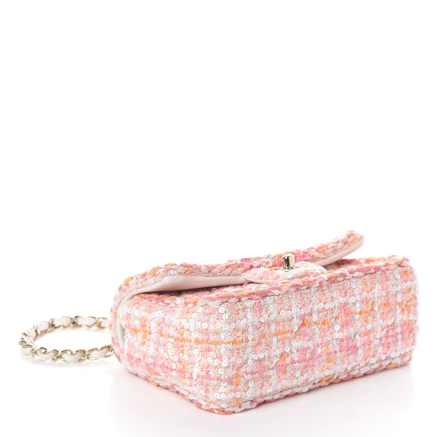Tweed Braid Sequin Mini Flap White Pink Orange
