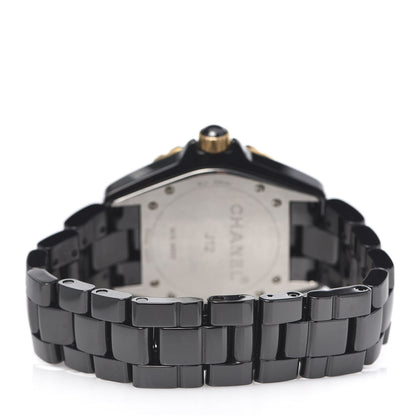 Chanel Stainless Steel 18K Yellow Gold Ceramic Diamond 38mm J12 Quartz Watch Black 4 of 6