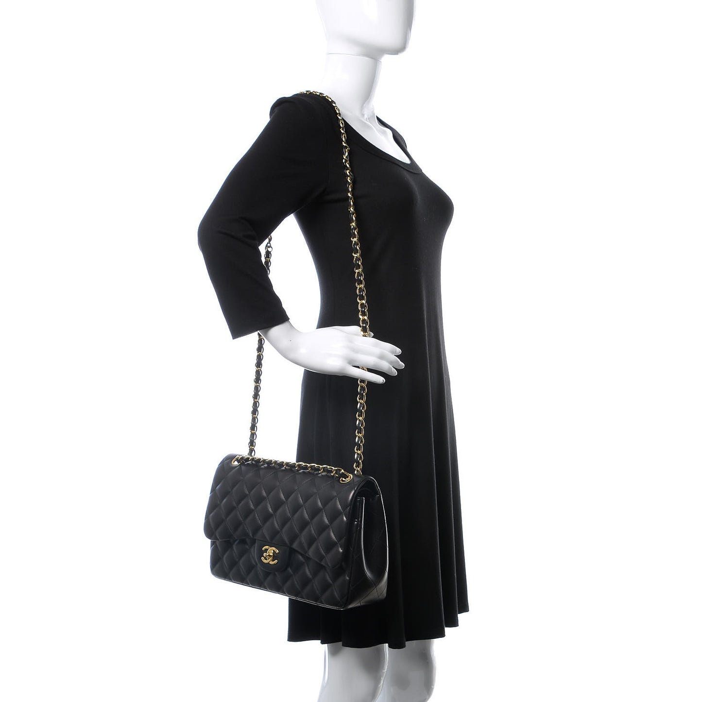 Lambskin Quilted Jumbo Double Flap Black