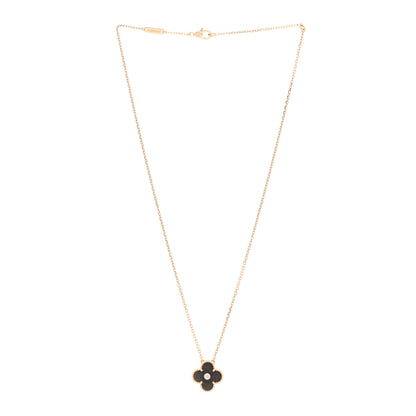 Van Cleef & Arpels 18K Rose Gold Diamond Silver Obsidian Vintage Alhambra Pendant Necklace 3 of 5