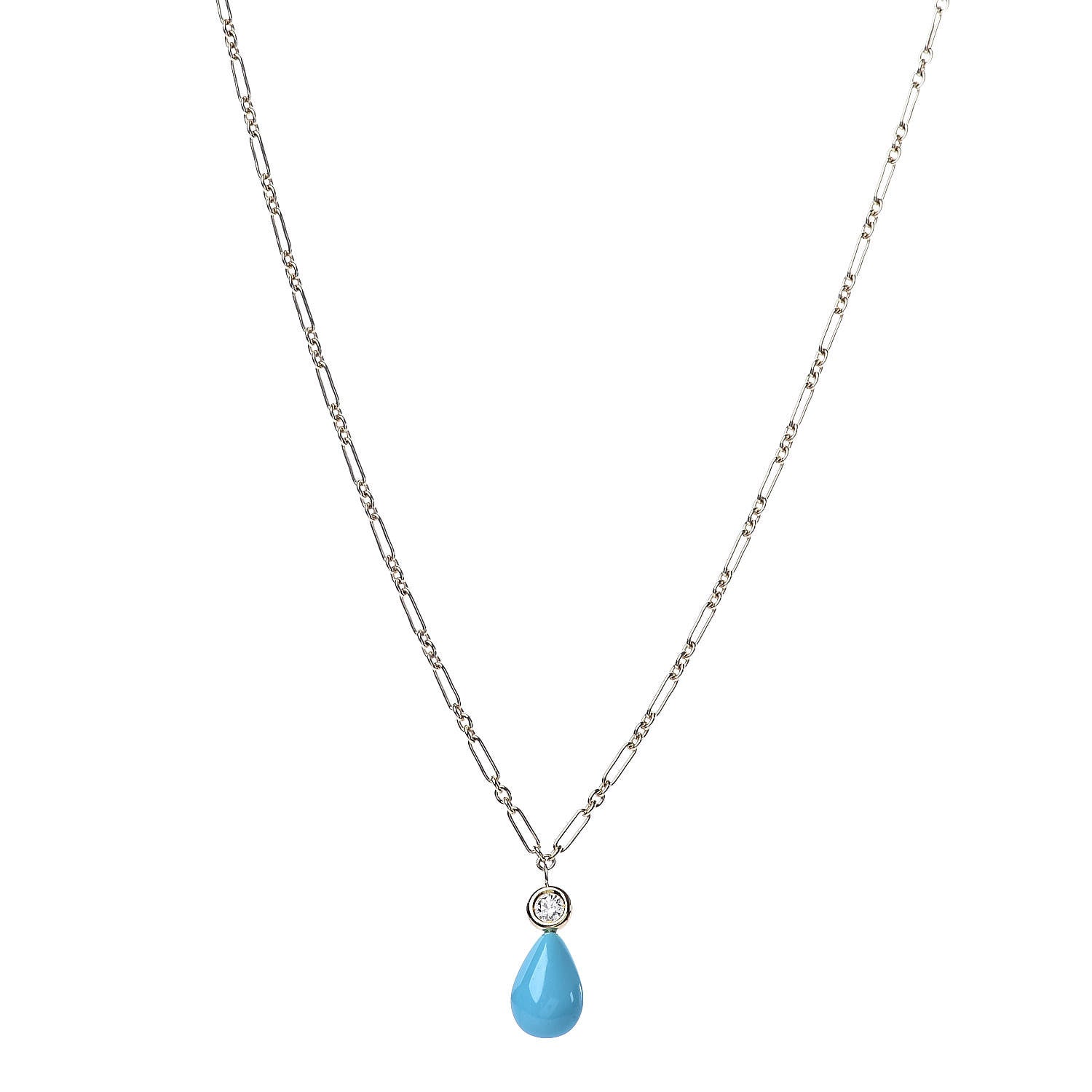 Christian Dior 18K Yellow Gold Diamond Turquoise Drop Pendant Necklace 1 of 4