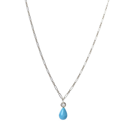 Christian Dior 18K Yellow Gold Diamond Turquoise Drop Pendant Necklace 1 of 4
