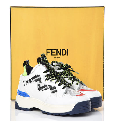 Fendi Vitello Mesh Lycra FF T-Rex Sneakers 35.5 Ultra White Black Giallo Fluo 10 of 10