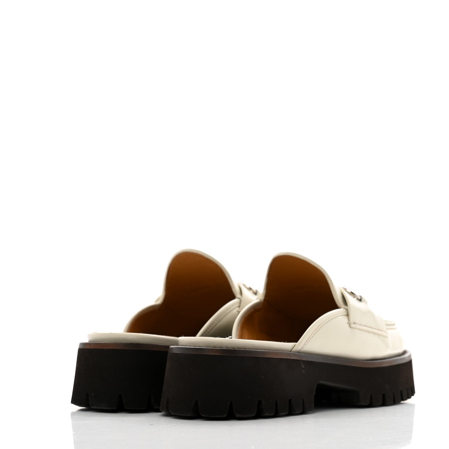 Cordovan Lux Horsebit Platform Mules 39 Mystic White