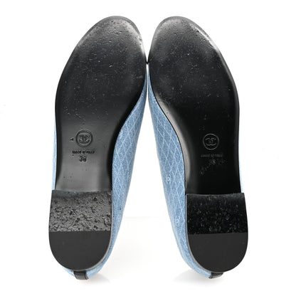 Chanel Denim Printed Quilt CC Cap Toe Ballerina Flats 38 Light Blue Dark Grey 6 of 10