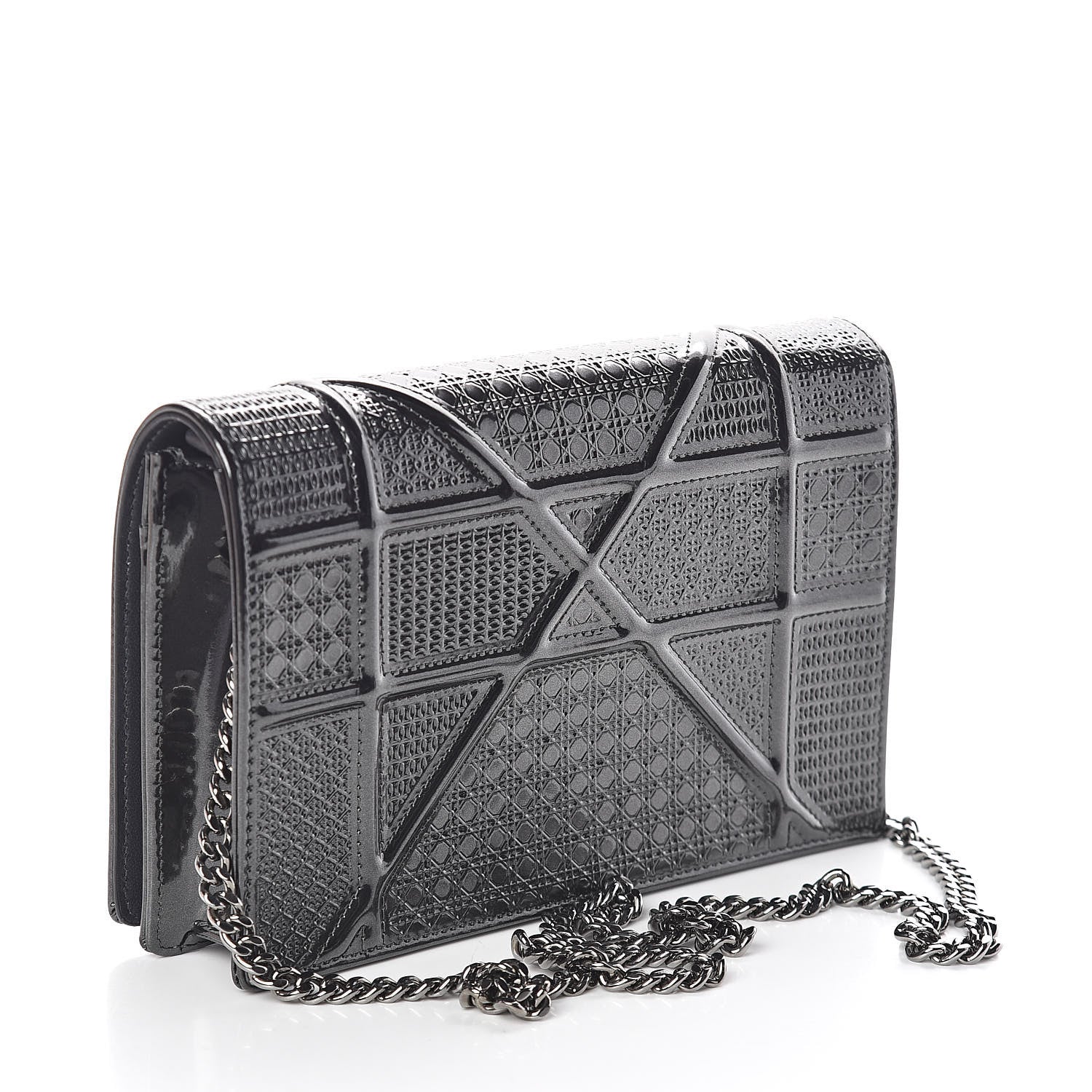 Christian Dior Metallic Patent Micro-Cannage Diorama Wallet on Chain Pouch Onyx Black 3 of 9