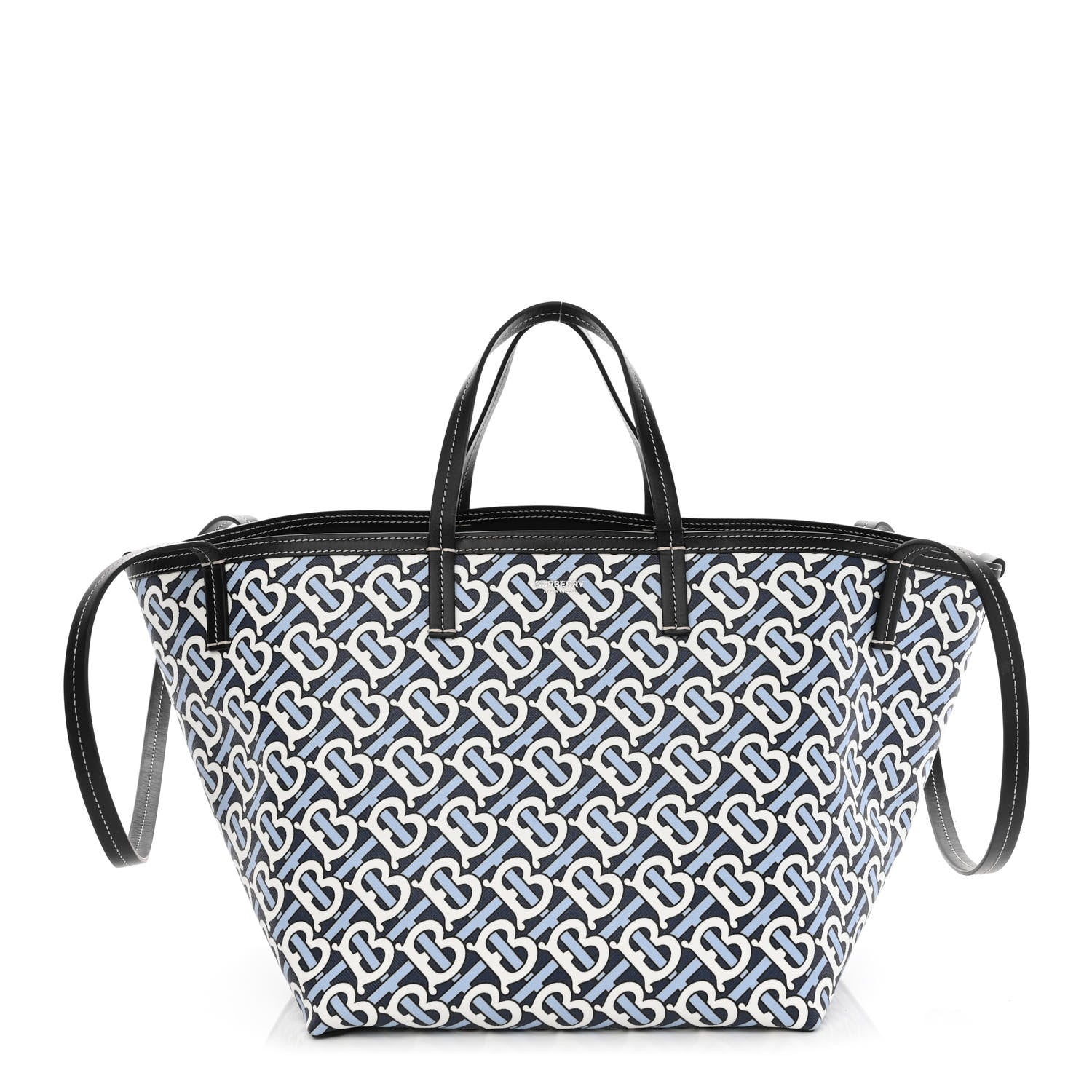 Burberry Cotton Canvas Monogram TB Print Tote Cobalt Black 3 of 14