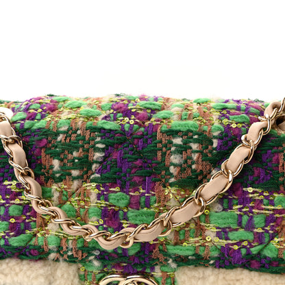Chanel Tweed Shearling Large Flap Bag Green Purple Ecru Brown 8 of 10