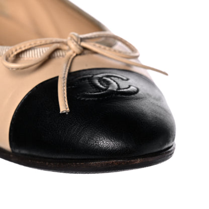 Chanel Lambskin Cap Toe Ballerina Flats 38 Beige Black 14 of 15
