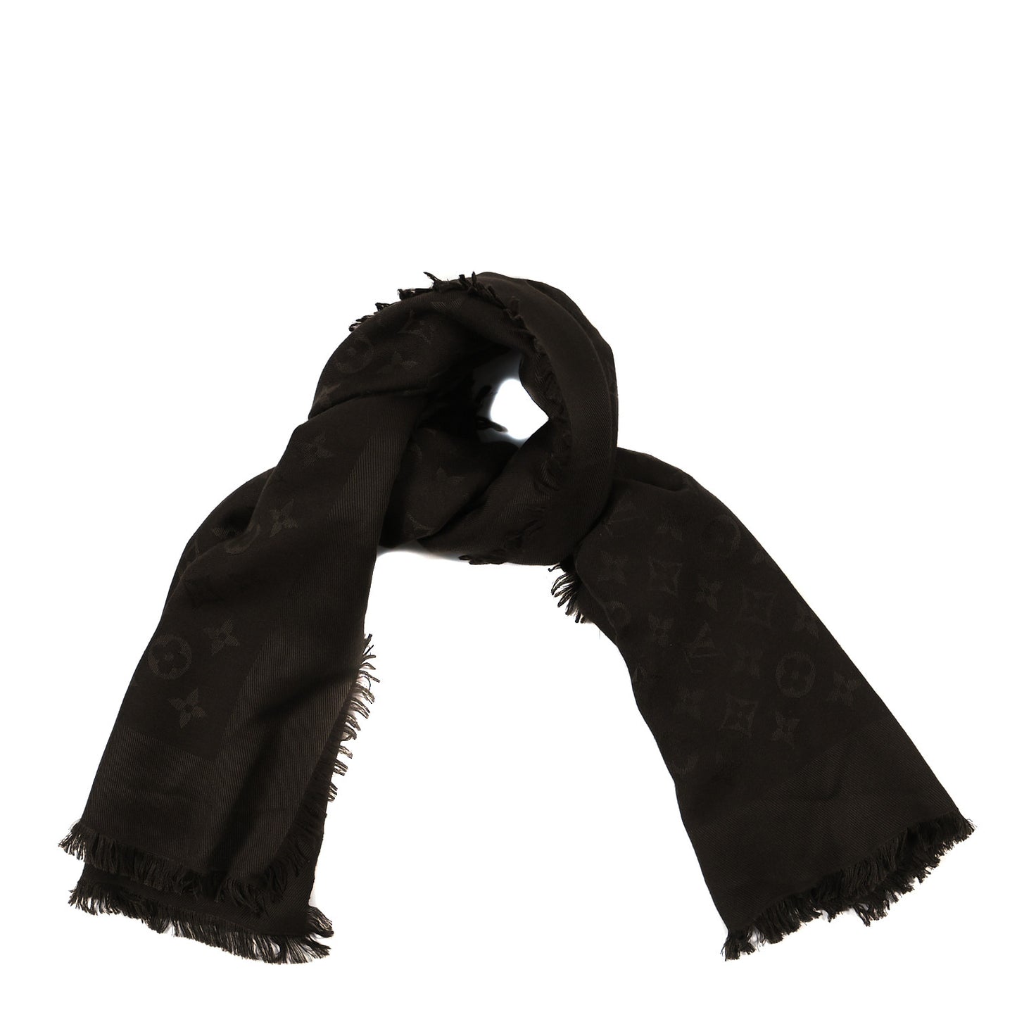 Wool Monogram Fringe Scarf Brown