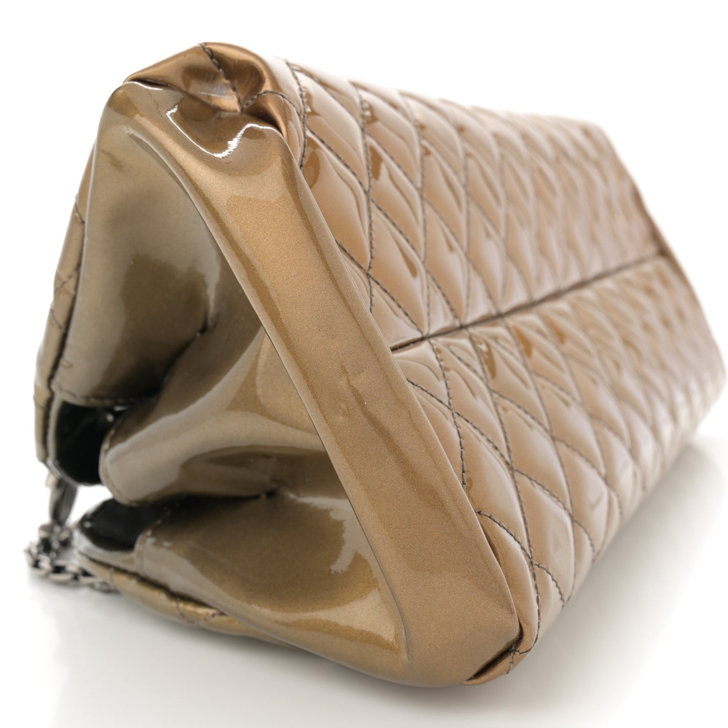 Metallic Patent Quilted Medium Just Mademoiselle Bowling Bag  Gold Degrade