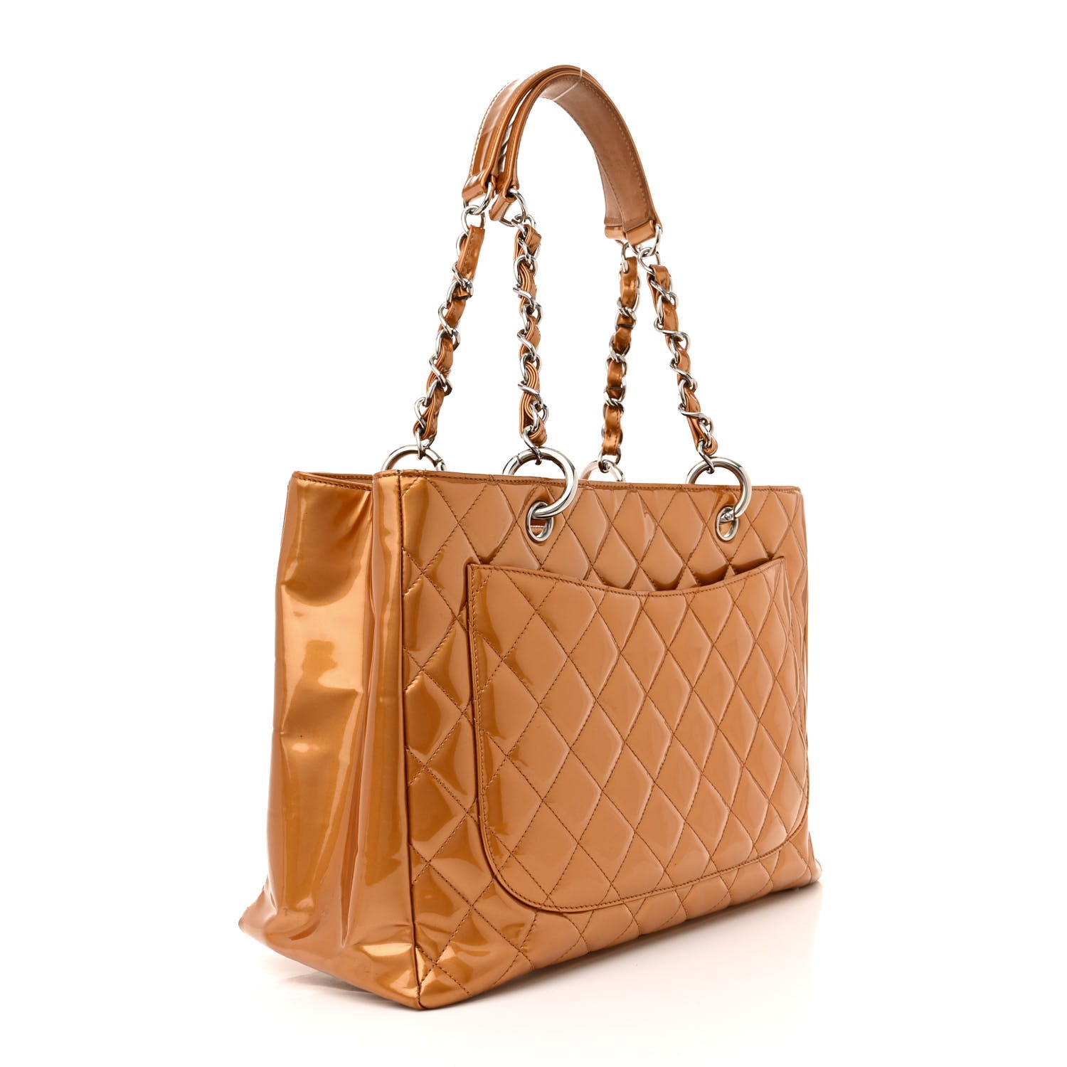 Chanel Metallic Patent Quilted Grand Shopping Tote GST Bronze 3 of 22