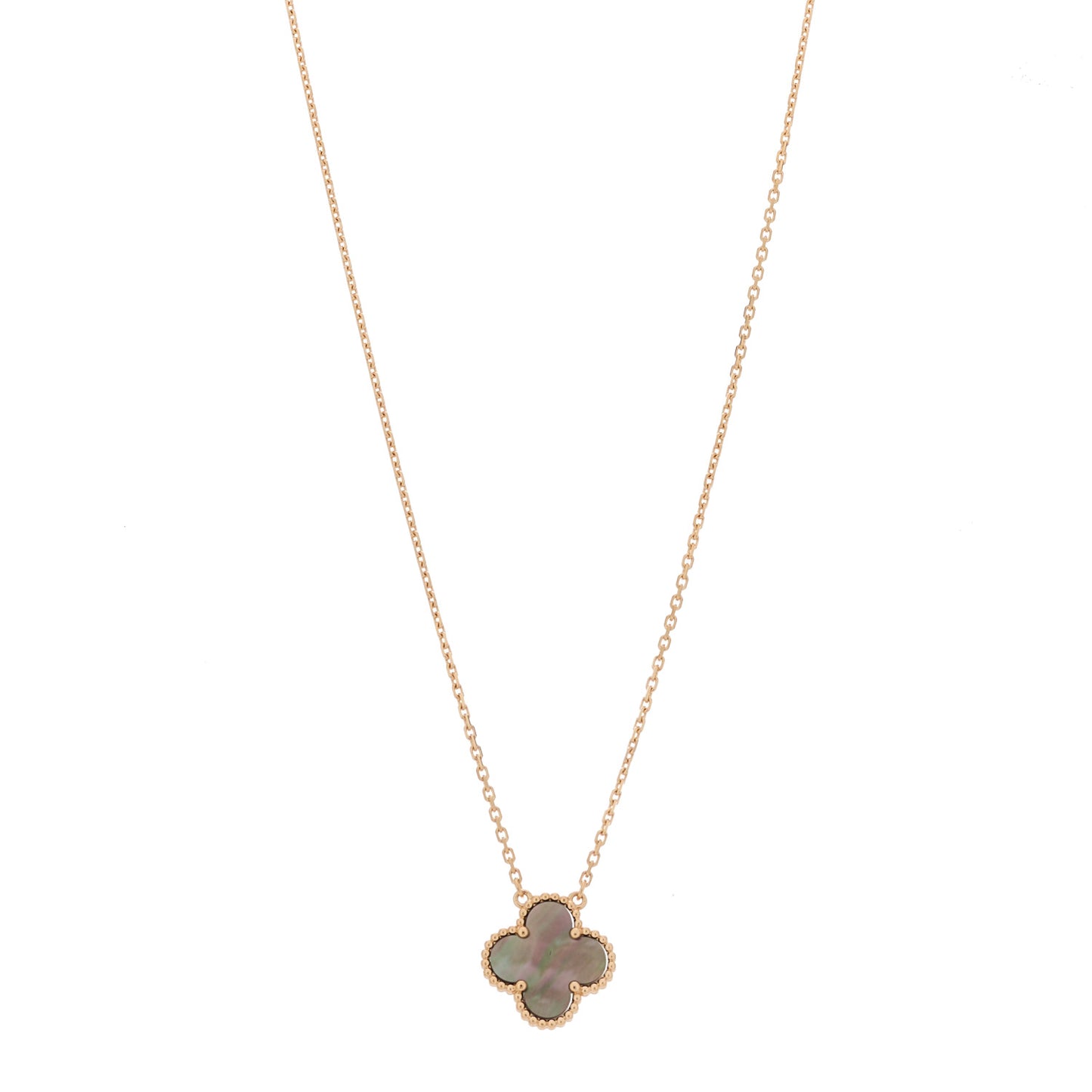 18K Rose Gold Gray Mother of Pearl Vintage Alhambra Pendant Necklace