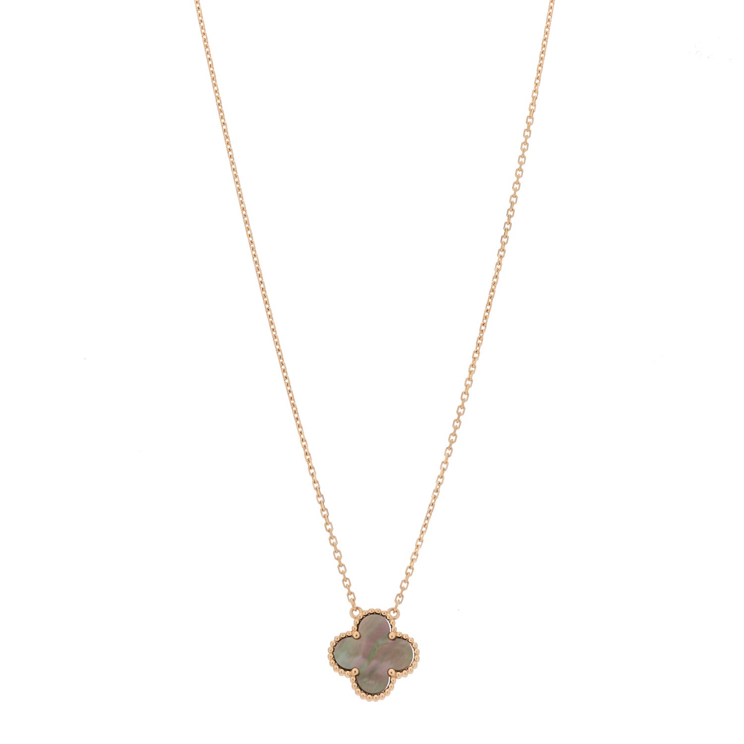 Van Cleef & Arpels 18K Rose Gold Gray Mother of Pearl Vintage Alhambra Pendant Necklace 1 of 6