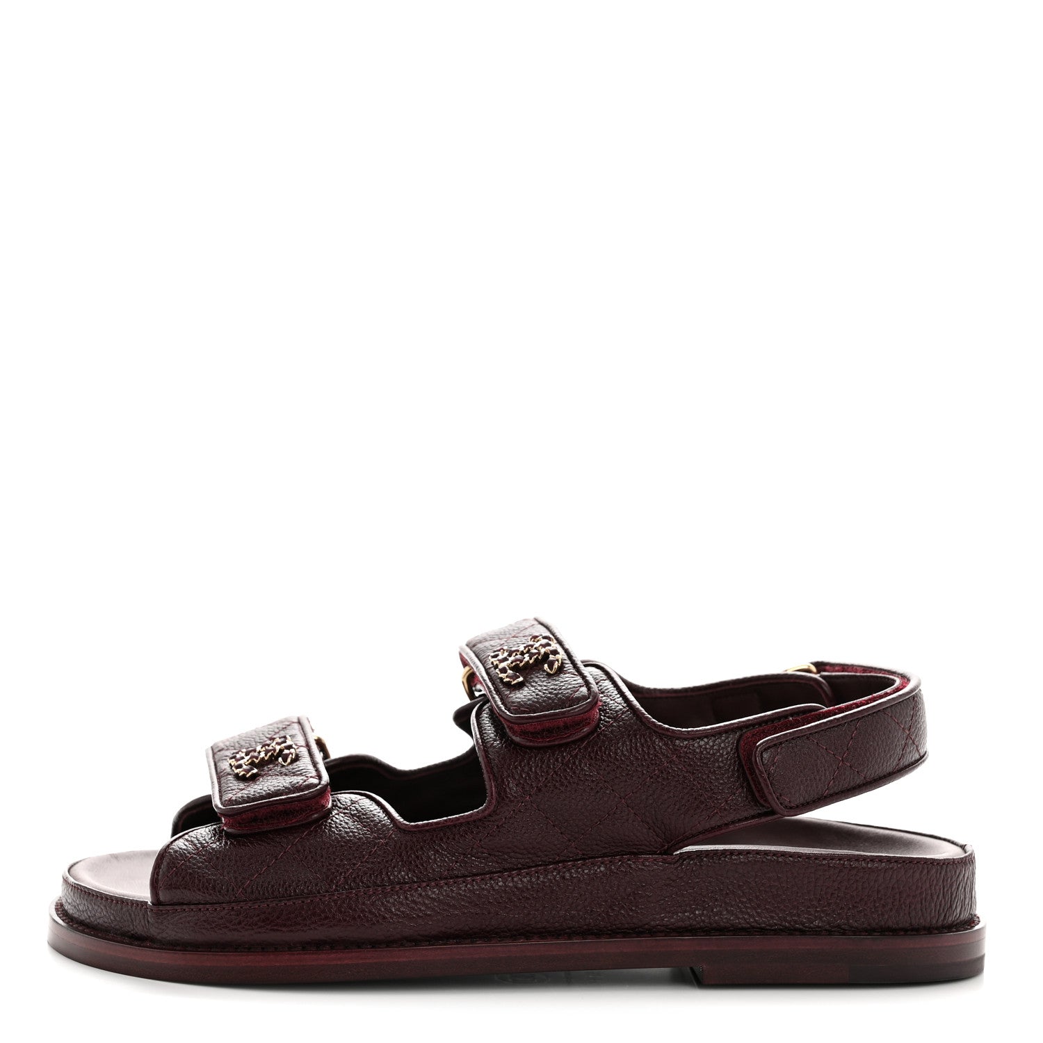 Chanel Grained Calfskin Velcro Dad Sandals 36.5 Maroon 1 of 10