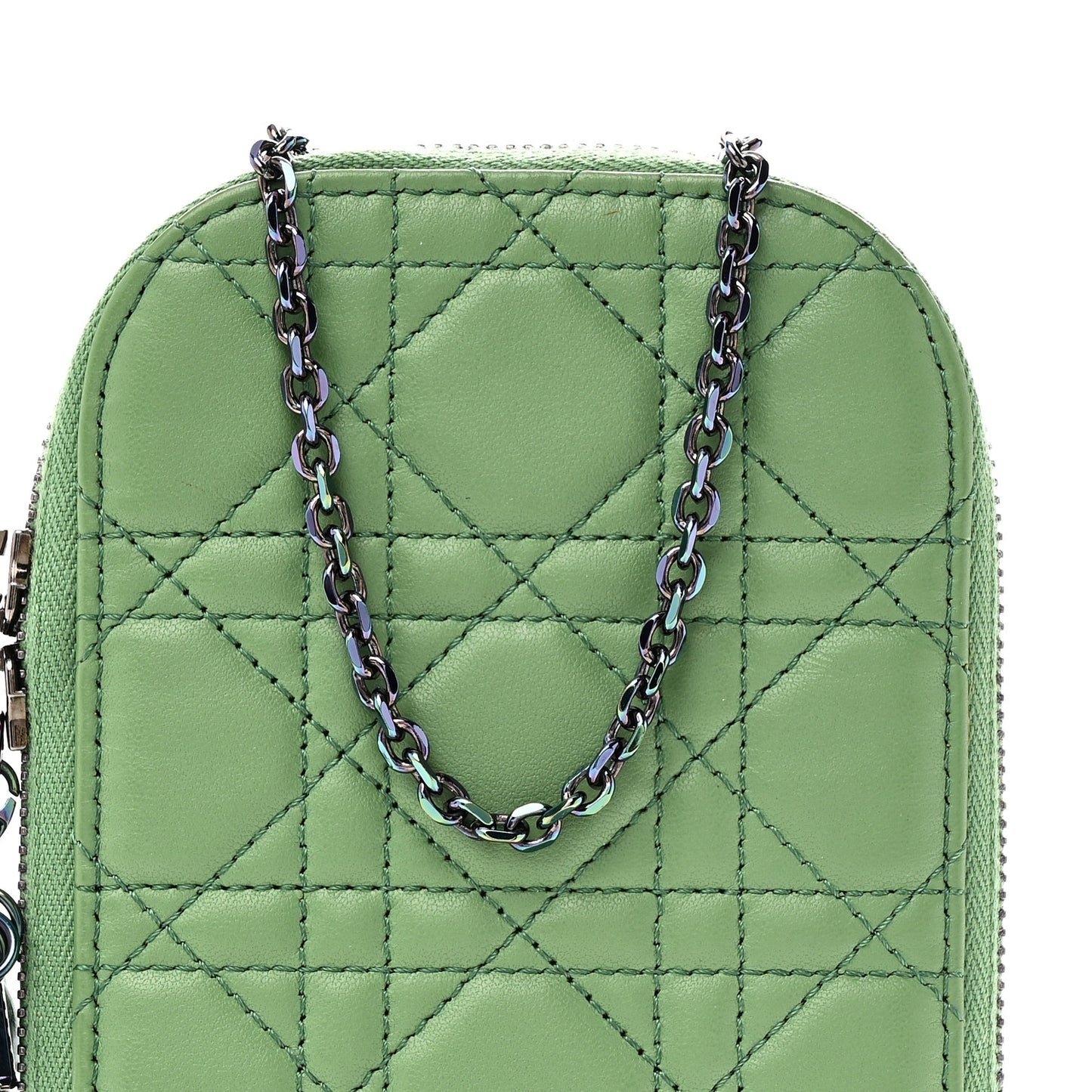Lambskin Cannage Lady Dior Phone Holder Jade Green