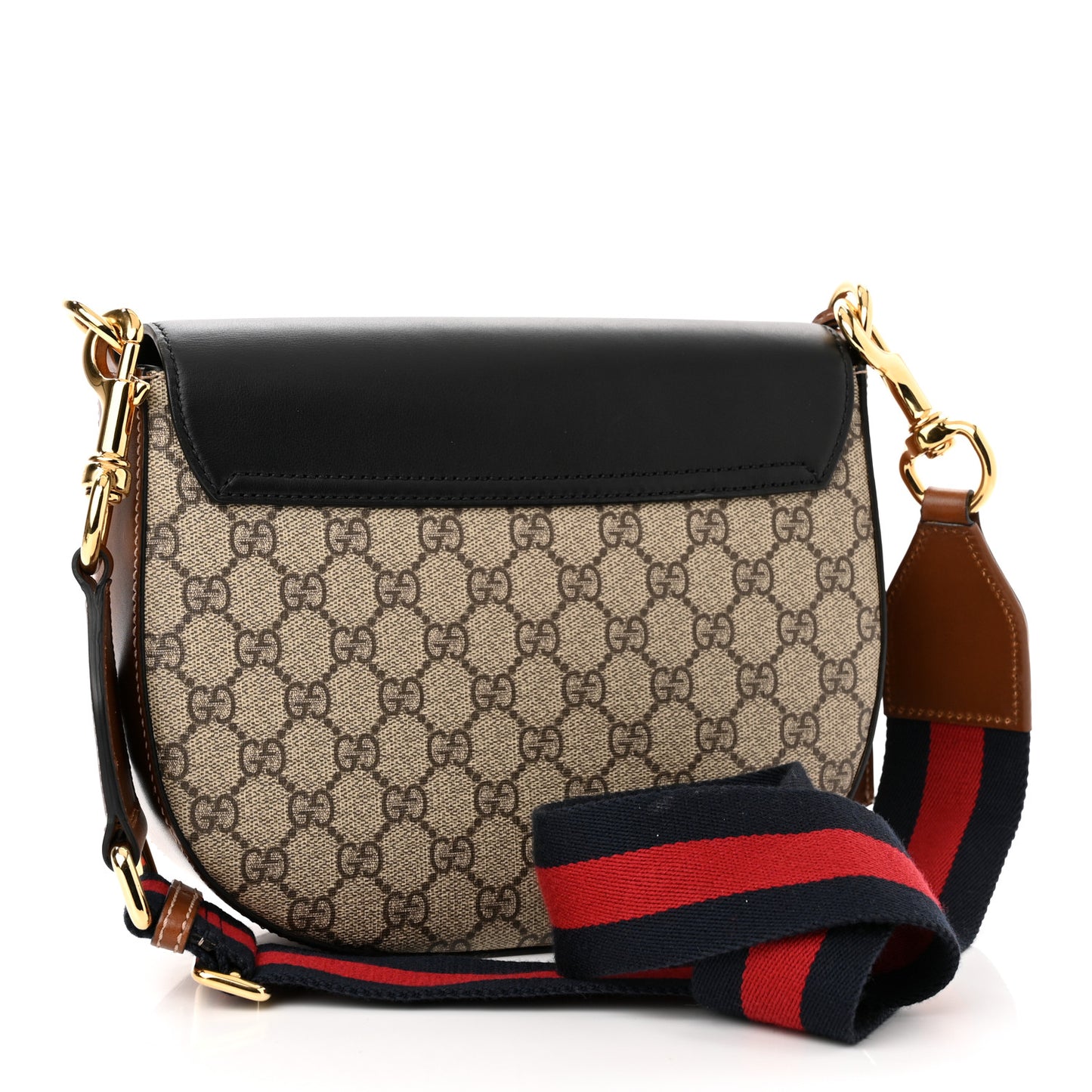 GG Supreme Monogram Web Medium Padlock Messenger Shoulder Bag Black