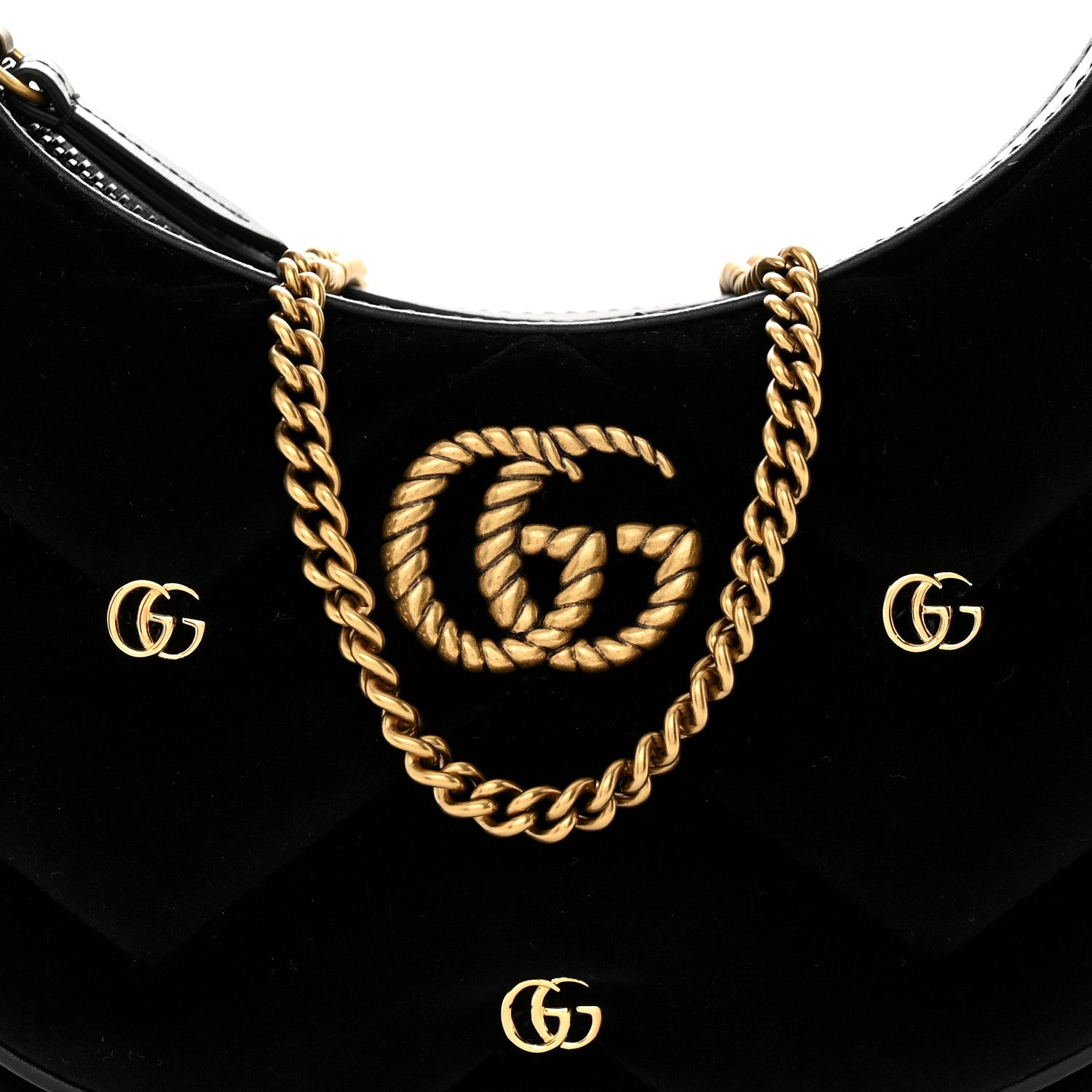 Gucci Velvet Matelasse Double G Studs Torchon GG Marmont Half Moon Hobo Black 8 of 10