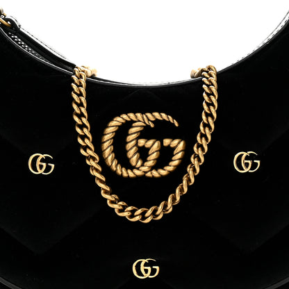 Gucci Velvet Matelasse Double G Studs Torchon GG Marmont Half Moon Hobo Black 8 of 10
