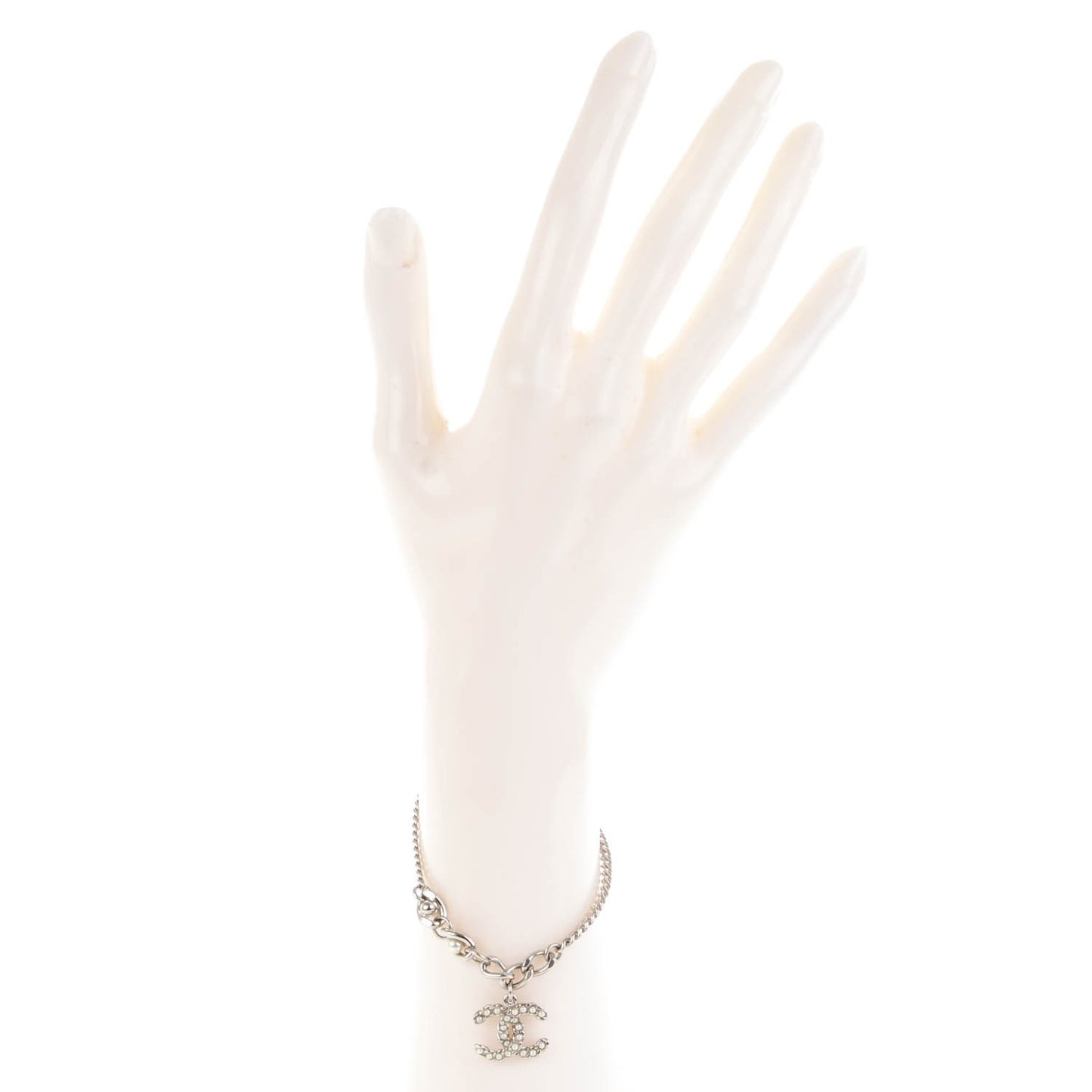 Pearl CC Chain Bracelet Silver